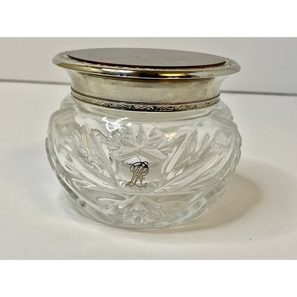 Vintage Vanity Powder Dresser Jar Dish with Brown Enamel Lid Scratching See Pics - Picture 1 of 12